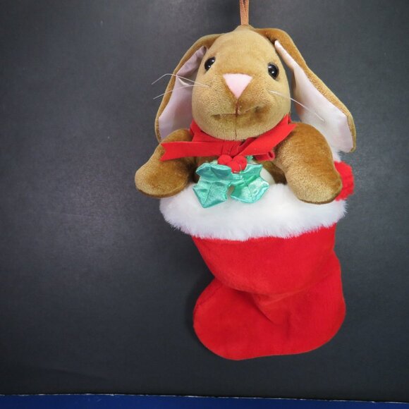 Christmas plush rabbit in stocking no logo RABBIT DOES NOT COME OUT - Picture 1 of 12